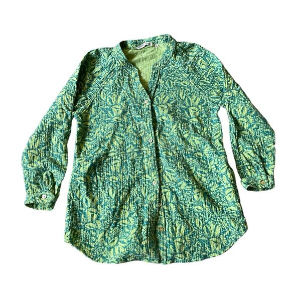 Soft Surroundings Womens/Teen Jodi Gauze Floral Shirt Jacket Small Green Shaket - Picture 1 of 9